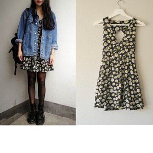 Black dress with flower print and buttons